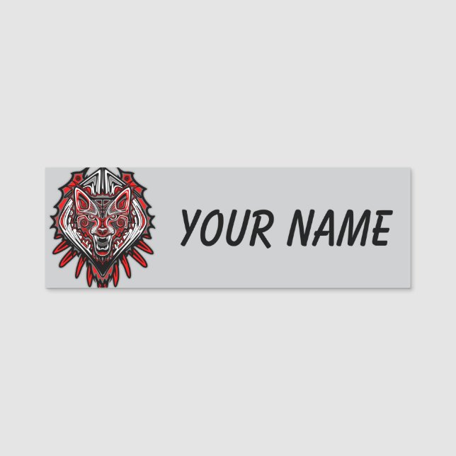Porte-nom Conception de totem tribal Haida de loup (Devant)