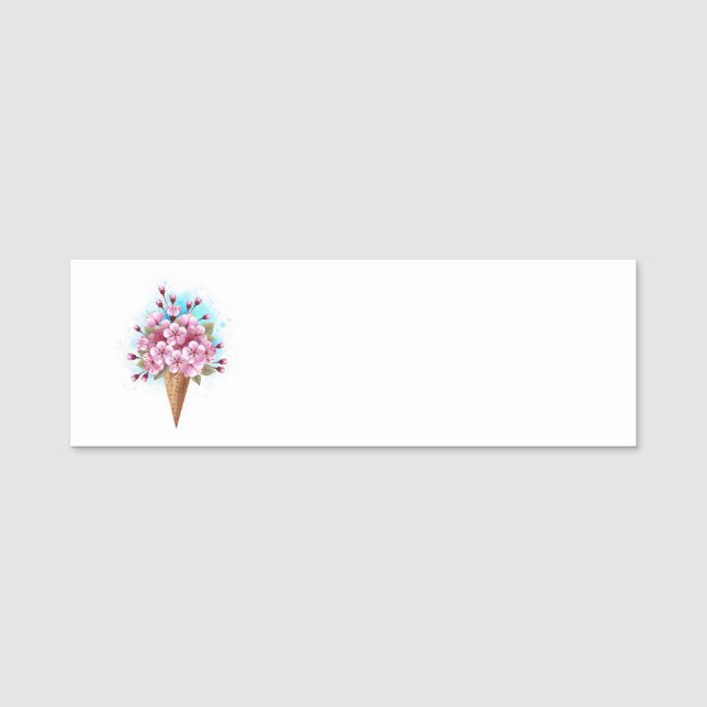 Porte-nom Cône rose Sakura crème glacée gaufre (Devant)
