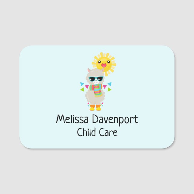 Porte-nom Cool Llama et souriant Kawaii Sun (Devant)