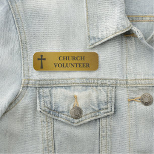 Porte-nom Croix Classique Faux Or Brossé Bénévole d'Église