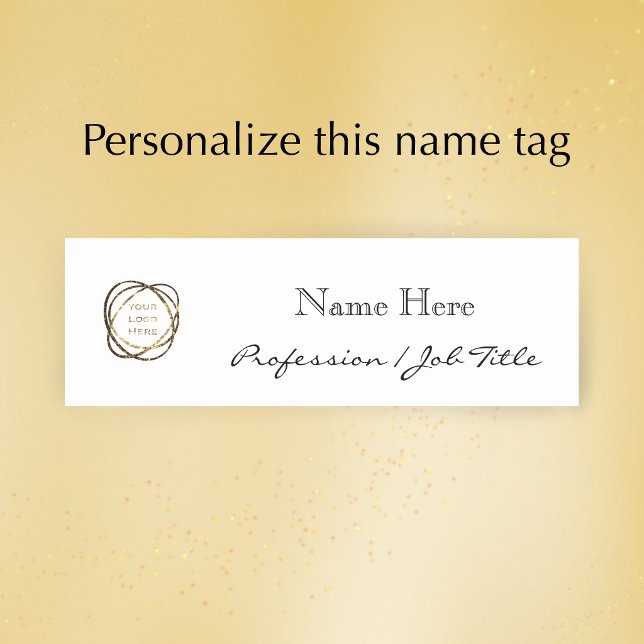 Porte-nom Custom Company Logo Modern Elegant Black (Personalize this elegant modern black and white name tag with a name, job title and business logo.
)