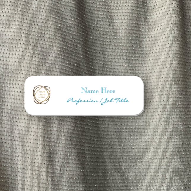 Porte-nom Custom Company Logo Moderne Elegant Aqua Turquoise (Create your own custom name tag, add company logo, customize text style for your perfect look.)