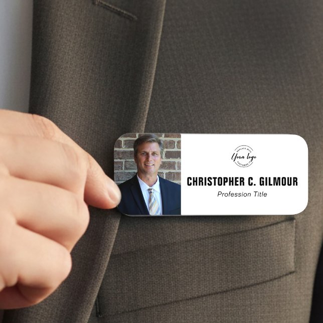 Porte-nom Custom Employee photo Business logo magnetic  (Professional Business magnetic name tag with employee photo, job title and logo)