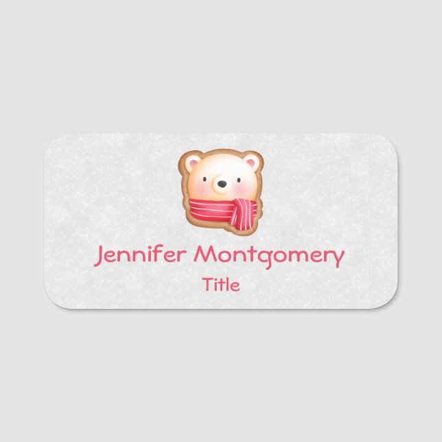 Porte-nom Cute Bear Face Red Scarf et Rosy Cheeks Christmas (Devant)