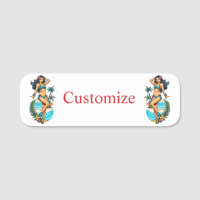 Porte-nom Cute Blackheve Bikini Beach Girl Thunder_Cove (Devant)