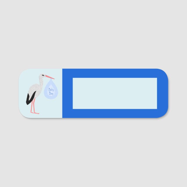 Porte-nom Cute Blue Baby Boy Stork (Devant)
