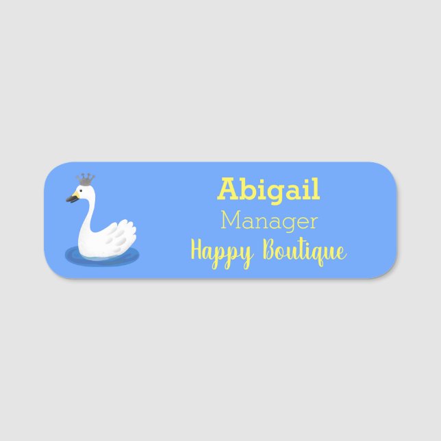Porte-nom Cute cygne blanc avec dessin de la couronne (Devant)