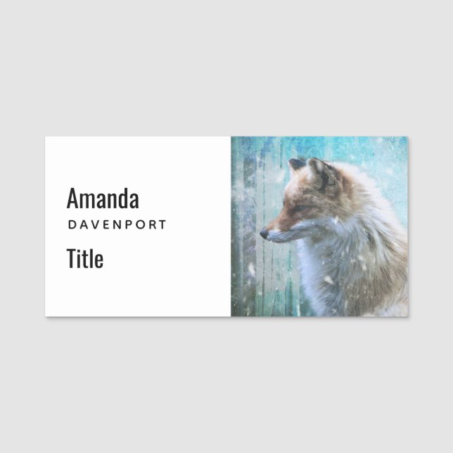 Porte-nom Cute Furry Fox sur Blue Grunge Arrière - plan (Devant)