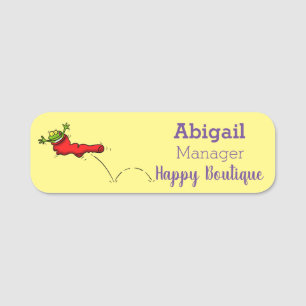 Porte-nom Cute grenouille dans une chaussette rouge saut de