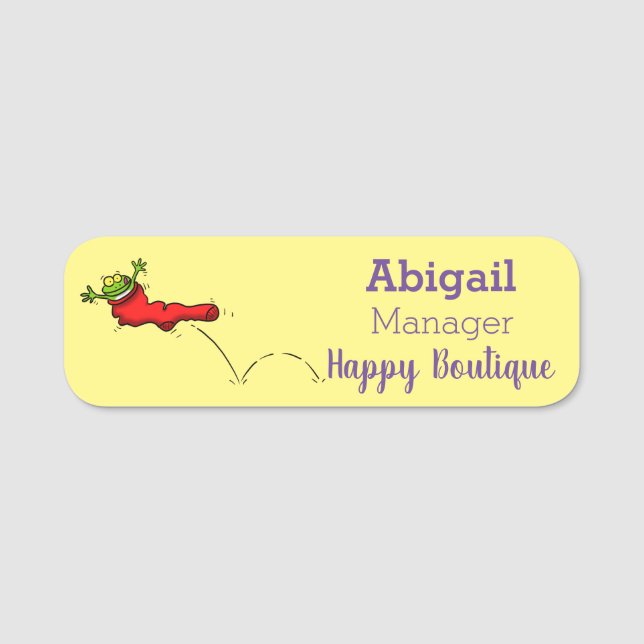 Porte-nom Cute grenouille dans une chaussette rouge saut de  (Devant)