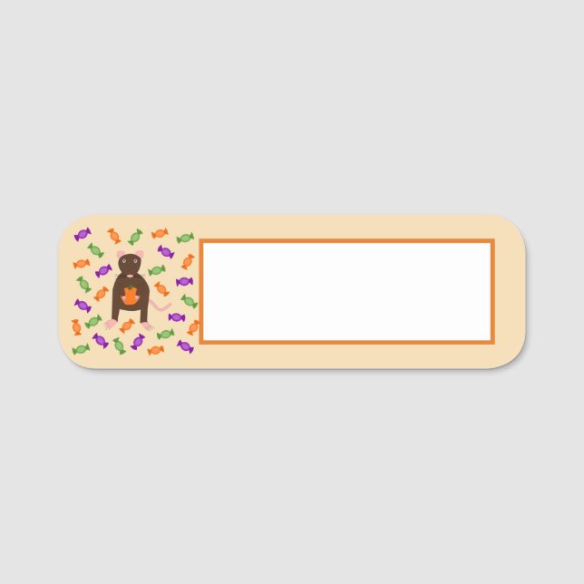 Porte-nom Cute Halloween Rat et Citrouille (Devant)