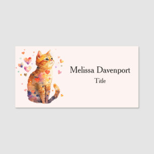 Porte-nom Cute Tabby Chat avec Coeurs