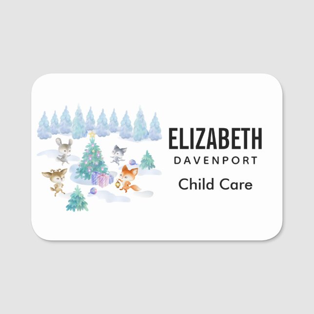 Porte-nom Danse Animaux de forêt Noël Aquarelle (Devant)