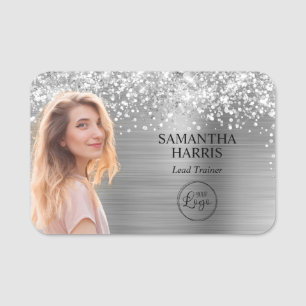Porte-nom Découpage de photo et logo en feuille d'argent sci
