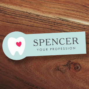Porte-nom Dent avec coeur aqua bleu dentiste clinique dentai