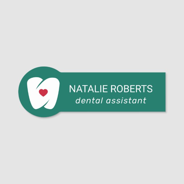 Porte-nom Dental Assistant Modern Tooth & Heart Teal Dentist (Devant)