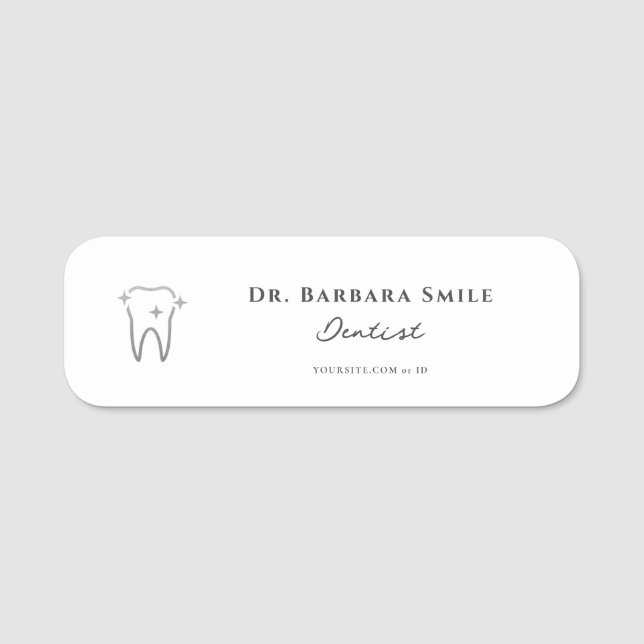 Porte-nom Dentiste dentaire esthétique Argent dent Blanche (Devant)