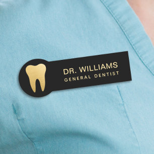 Porte-nom Dentiste Minimaliste Noir et Or