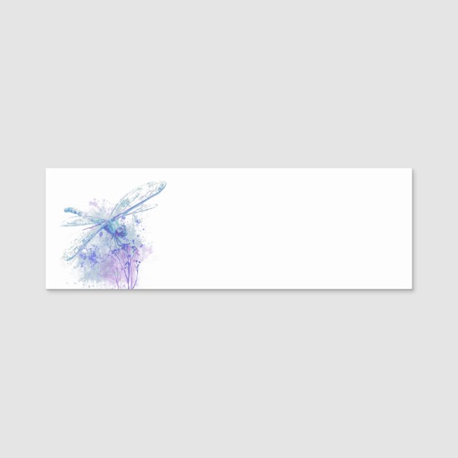 Porte-nom Dragonfly originale aquarelle dans Blue Mauve Natu (Devant)