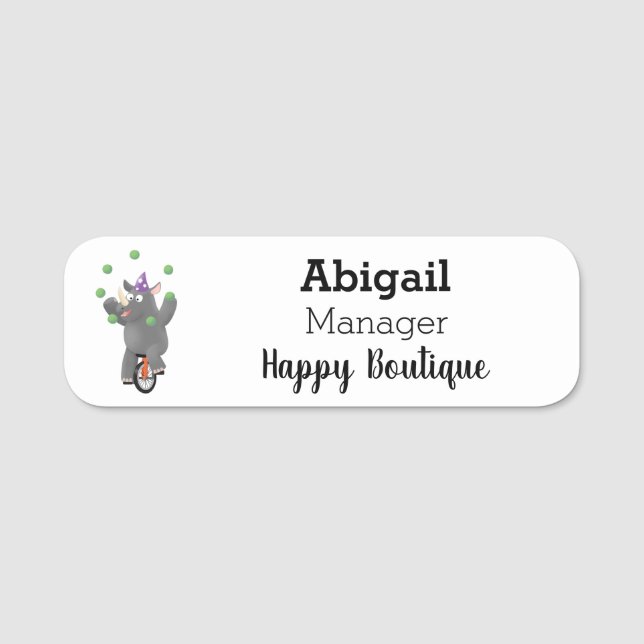 Porte-nom Drôle rhinocéros mignon jonglant sur monocycle (Devant)