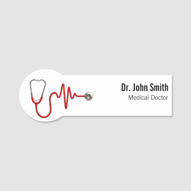 Porte-nom ECG Wave Stethoscope EKG Heartbeat Line Médicale (Devant)