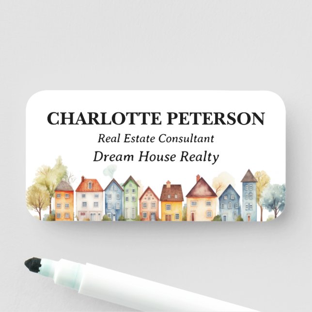 Porte-nom Elégant Aquarelle Homes Realtor Personnalisé (En situation)