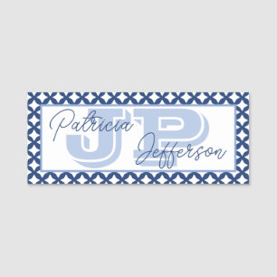 Porte-nom Elégant bleu de cobalt et maille sans fil : Monogr