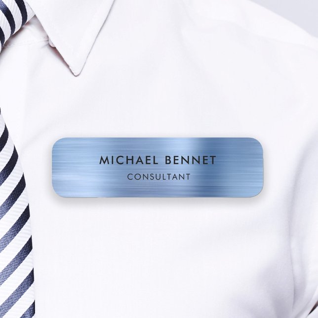 Porte-nom Élégant Blue Metallic Professionnel (Elegant Blue Metallic Professional Business Name Tag)