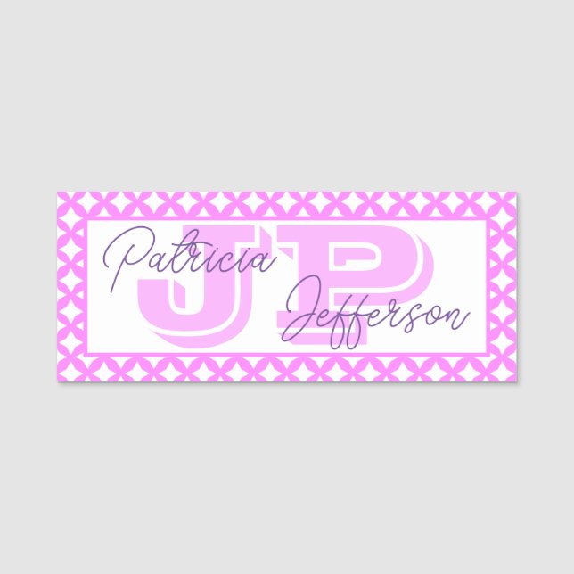 Porte-nom Elégant boubblegum rose maille sans fil : Monogram (Devant)