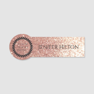 Porte-nom Élégant chic rose or glittery logo personnalisé