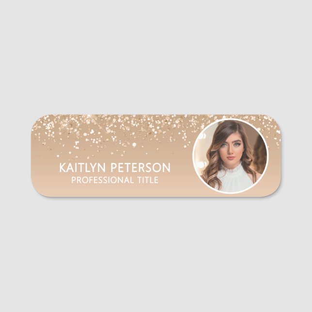 Porte-nom Elegant Gold Glitter Magnetic Employee Photo ID (Devant)