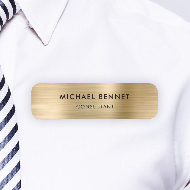 Porte-nom Élégant Gold Grey Metallic Professionnel (Elegant Gold Metallic Professional Business Name Tag)