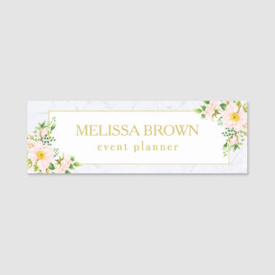 Porte-nom Elégant Marbre Floral Chic Pastel tendance