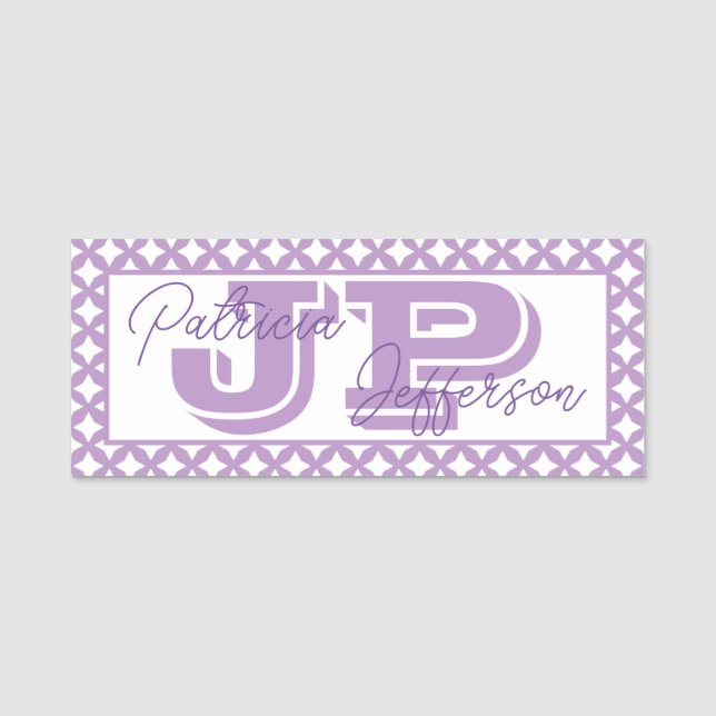 Porte-nom Élégant Monogramme Moderne en Maillage Violet Afri (Devant)