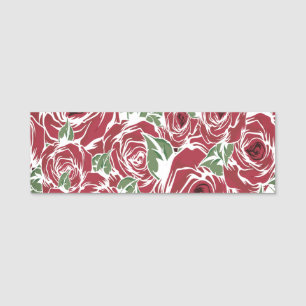 Porte-nom Elégant Motif Rose Vintage - Rouge & Vert Floral
