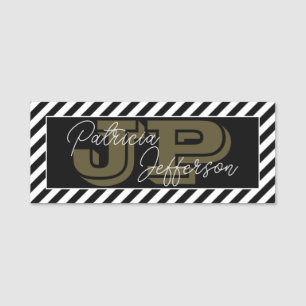 Porte-nom Élégant Noir Et Blanc Gratté : Monogramme De Huile
