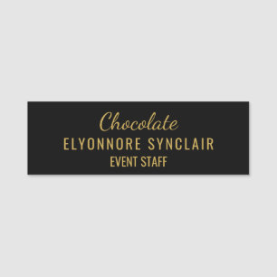 Porte-nom Élégant Noir Or Minimal Chocolat Personnel d'événe