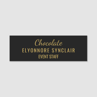 Porte-nom Élégant Noir Or Minimal Chocolat Personnel d'événe