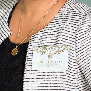 Porte-nom Elégant or & blanc Wedding planner baroque