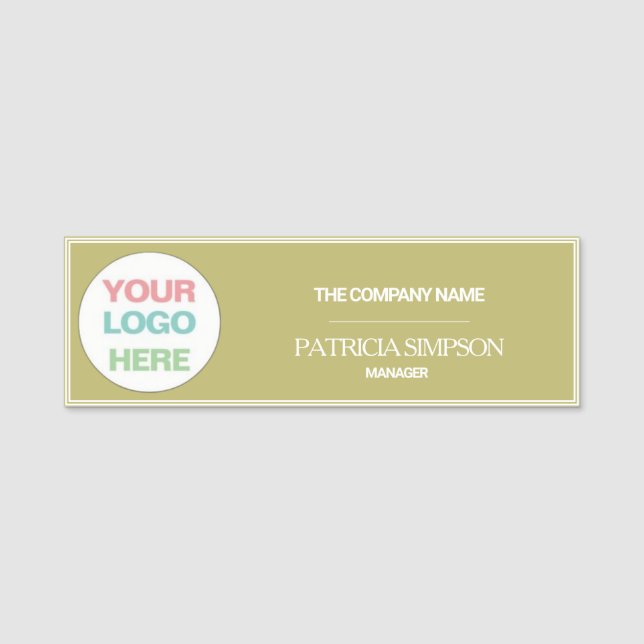 Porte-nom Élégant Pastel Golden Beige Custom Logo Texte (Devant)