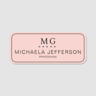 Porte-nom Élégant Pastel Rose Monogramme : Moderne Professio