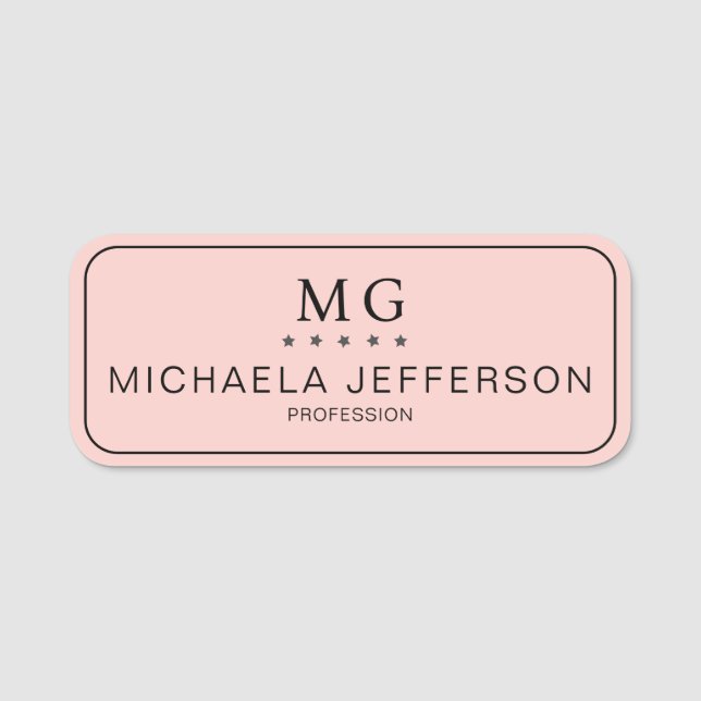 Porte-nom Élégant Pastel Rose Monogramme : Moderne Professio (Devant)
