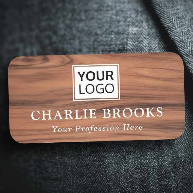 Porte-nom Elégant poli de grain de bois nom et titre (Elegant polished wood grain look name and title name tag)
