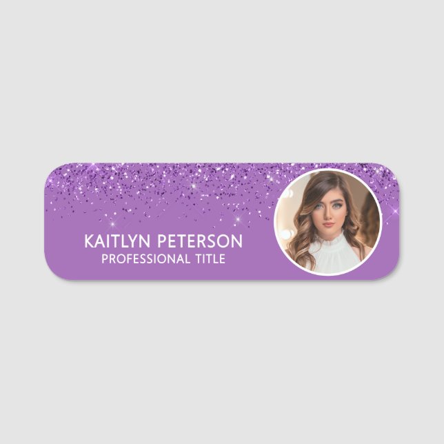 Porte-nom Elegant Purple Glitter Magnetic Employee Photo ID (Devant)