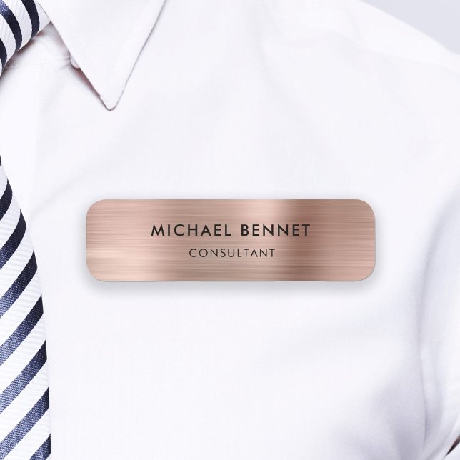 Porte-nom Élégant Rose Gold Metallic Professionnel (Elegant Rose Gold Metallic Professional Business Name Tag)