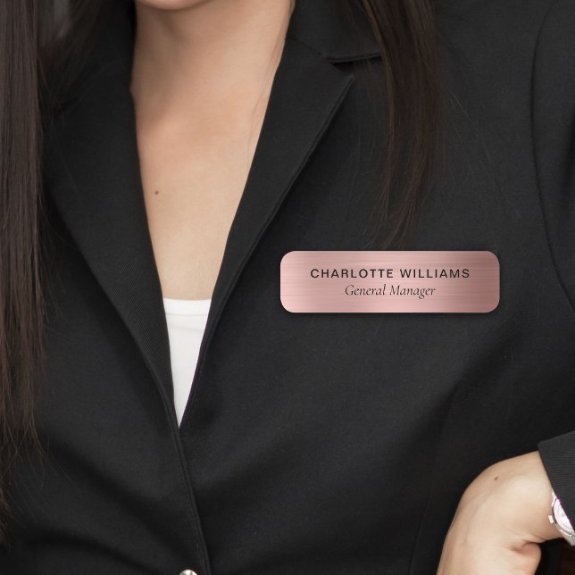 Porte-nom Élégant Rose Gold Style métallique Entreprise Empl (Elegant Rose Gold Metallic Style Business Employee Name Tag
)