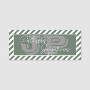 Porte-nom Élégant Sage unique Vert & Blancs Monogramme