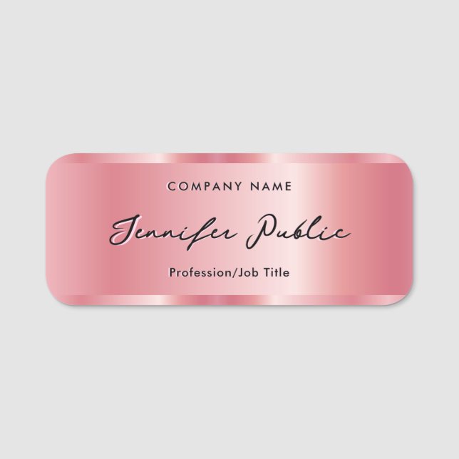 Porte-nom Élégant script de calligraphie Nom Modèle Rose Or (Devant)