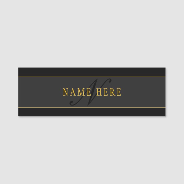 Porte-nom Elegant Script Monogram Black & Gold (Devant)