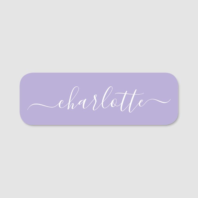 Porte-nom Élégant Script Nom moderne Lavande personnalisée (Devant)
